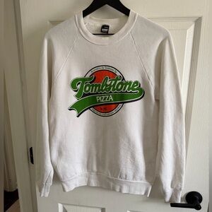 Screen Stars White Crewneck Sweater with Green and Orange Logo